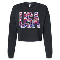 USA World Flags Pattern Cropped Pullover Crew