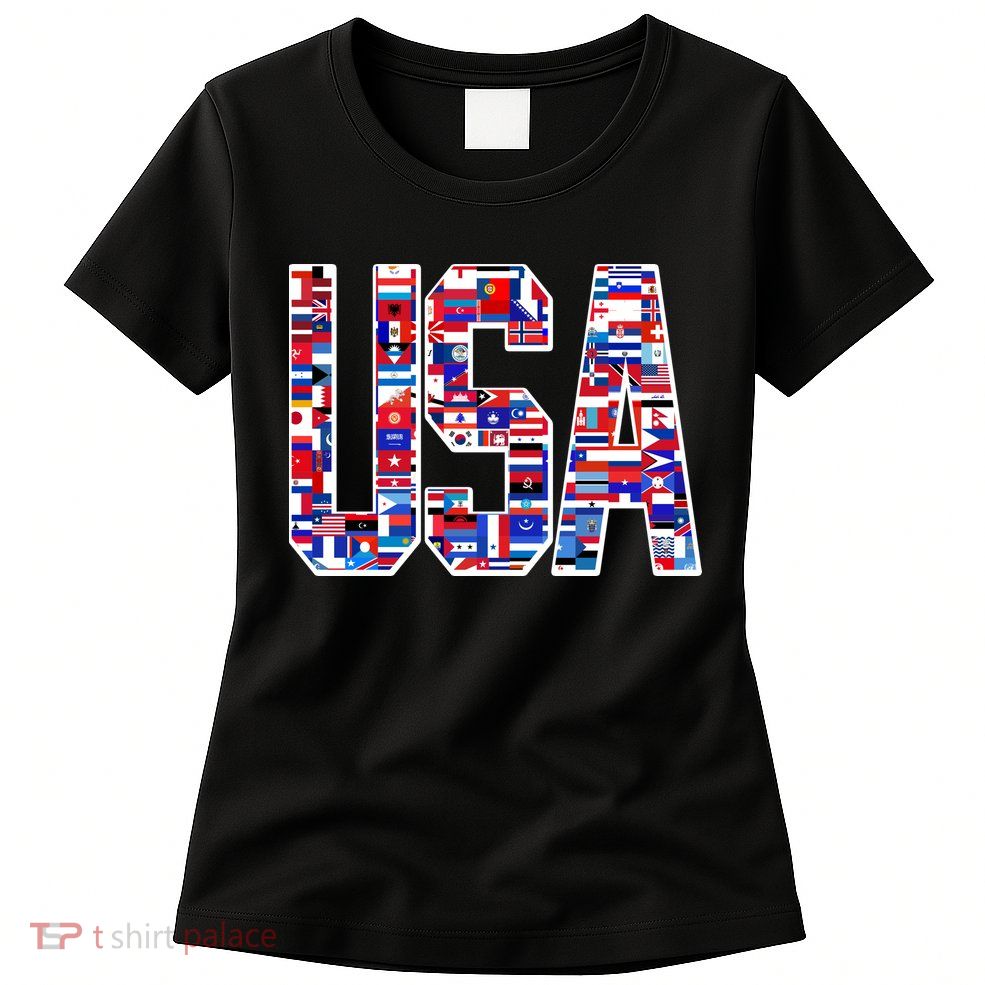USA World Flags Pattern Womens T-Shirt