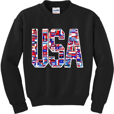 USA World Flags Pattern Kids Sweatshirt