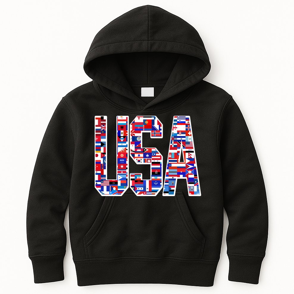 USA World Flags Pattern Kids Hoodie
