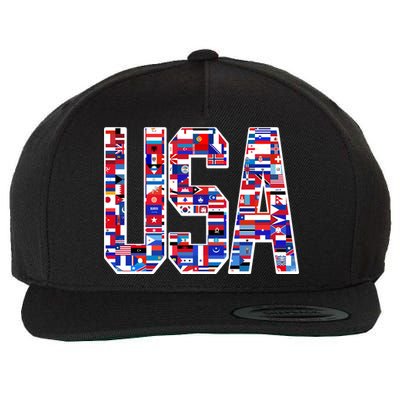 USA World Flags Pattern Wool Snapback Cap