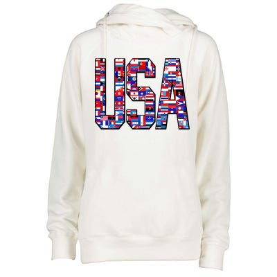 USA World Flags Pattern Womens Funnel Neck Pullover Hood