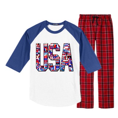 USA World Flags Pattern Raglan Sleeve Pajama Set