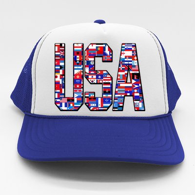 USA World Flags Pattern Trucker Hat