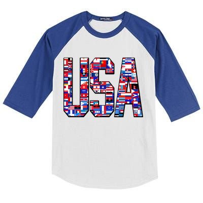 USA World Flags Pattern Kids Colorblock Raglan Jersey