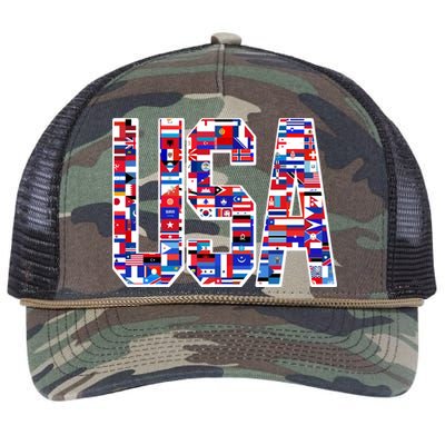 USA World Flags Pattern Retro Rope Trucker Hat Cap