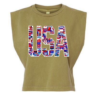 USA World Flags Pattern Garment-Dyed Women's Muscle Tee