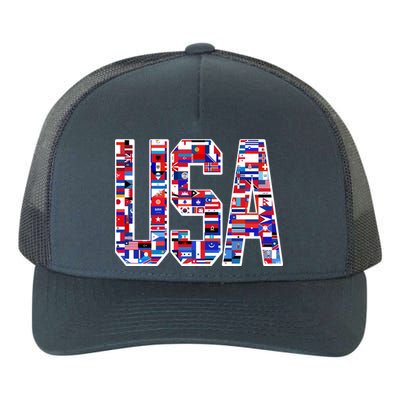 USA World Flags Pattern Yupoong Adult 5-Panel Trucker Hat