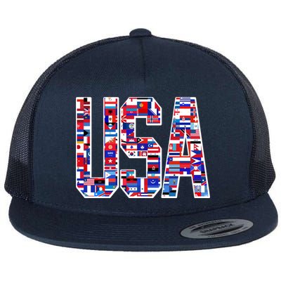 USA World Flags Pattern Flat Bill Trucker Hat