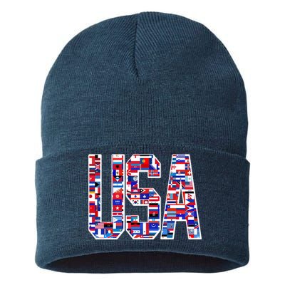 USA World Flags Pattern Sustainable Knit Beanie