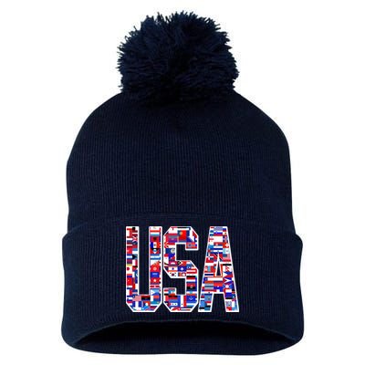 USA World Flags Pattern Pom Pom 12in Knit Beanie