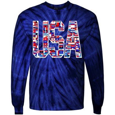 USA World Flags Pattern Tie-Dye Long Sleeve Shirt