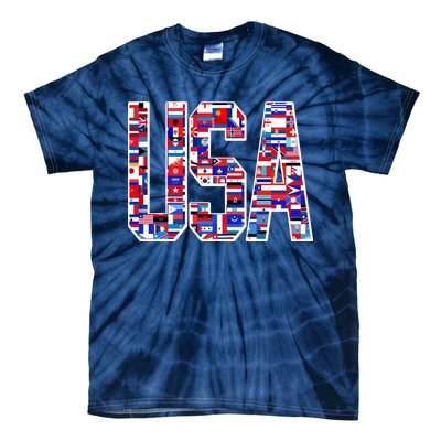 USA World Flags Pattern Tie-Dye T-Shirt