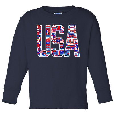 USA World Flags Pattern Toddler Long Sleeve Shirt