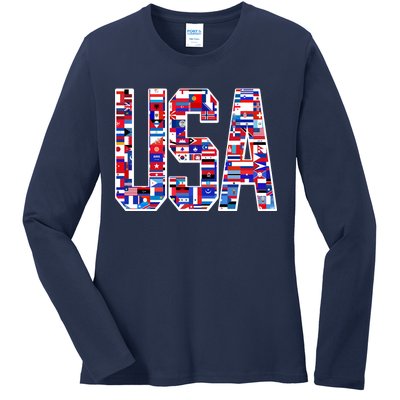 USA World Flags Pattern Ladies Long Sleeve Shirt