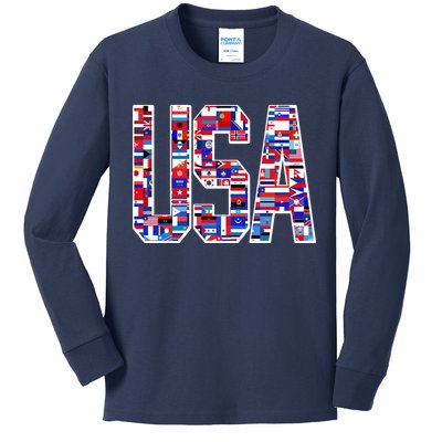 USA World Flags Pattern Kids Long Sleeve Shirt