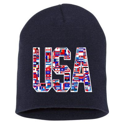 USA World Flags Pattern Short Acrylic Beanie