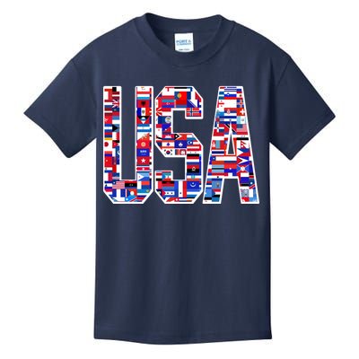 USA World Flags Pattern Kids T-Shirt