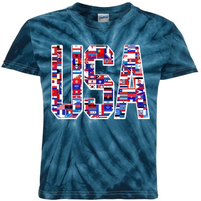 USA World Flags Pattern Kids Tie-Dye T-Shirt