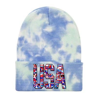 USA World Flags Pattern Tie Dye 12in Knit Beanie