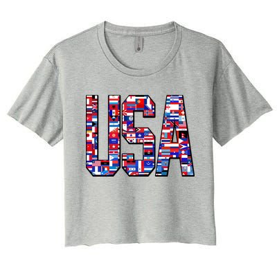 USA World Flags Pattern Women's Crop Top Tee