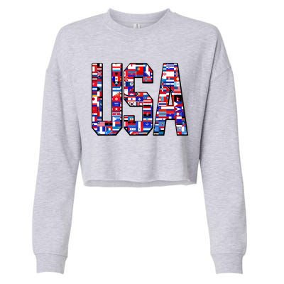 USA World Flags Pattern Cropped Pullover Crew