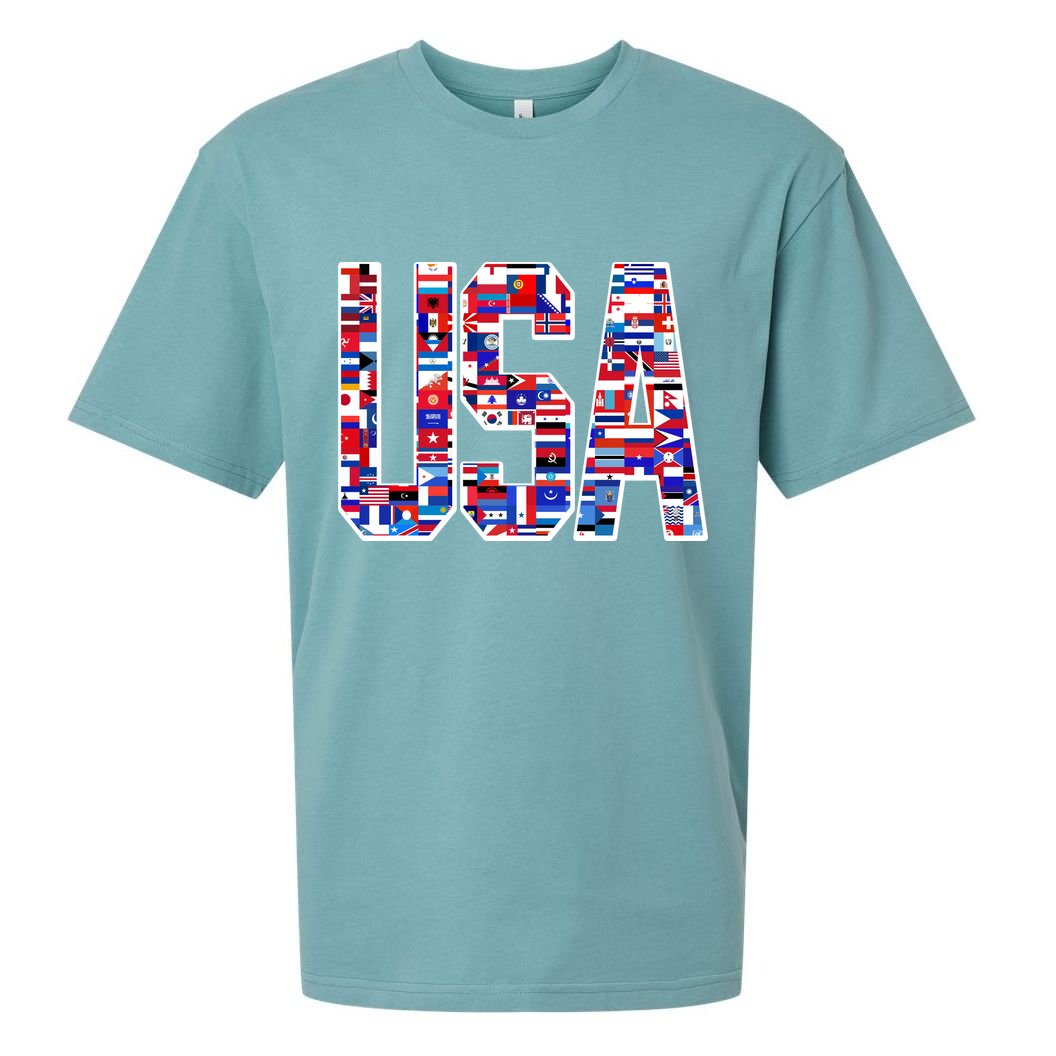 USA World Flags Pattern Sueded Cloud Jersey T-Shirt
