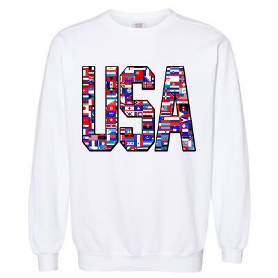 USA World Flags Pattern Garment-Dyed Sweatshirt