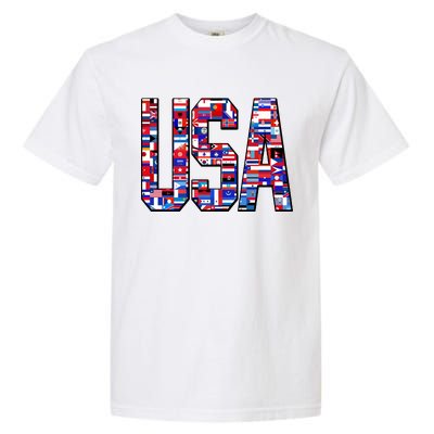 USA World Flags Pattern Garment-Dyed Heavyweight T-Shirt