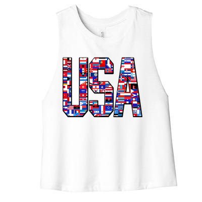 USA World Flags Pattern Women's Racerback Cropped Tank