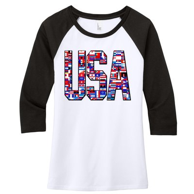 USA World Flags Pattern Women's Tri-Blend 3/4-Sleeve Raglan Shirt