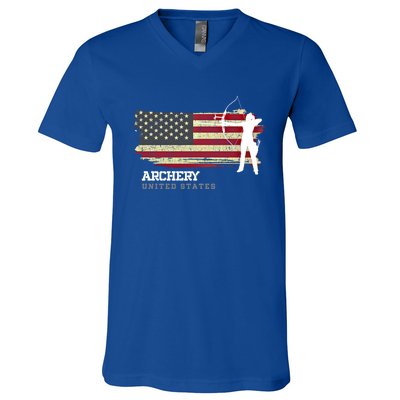 United States Archery American Flag Bow Arrow Cool Gift V-Neck T-Shirt