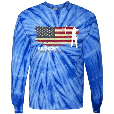 United States Archery American Flag Bow Arrow Cool Gift Tie-Dye Long Sleeve Shirt