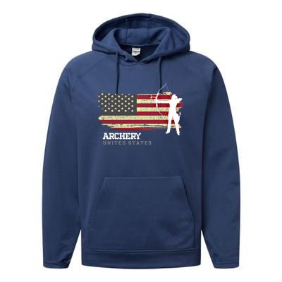 United States Archery American Flag Bow Arrow Cool Gift Performance Fleece Hoodie