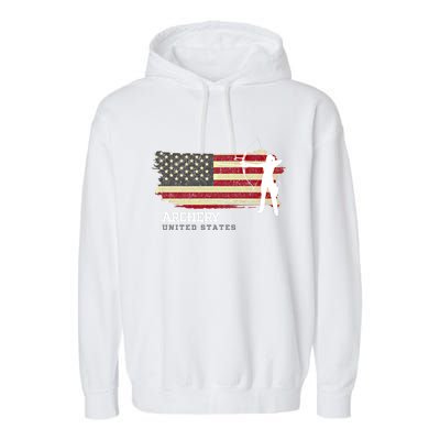 United States Archery American Flag Bow Arrow Cool Gift Garment-Dyed Fleece Hoodie