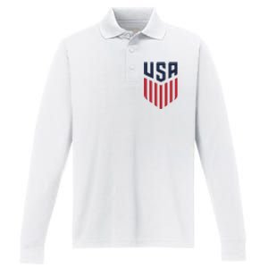 USA Soccer America Flag Football Retro Performance Long Sleeve Polo