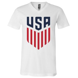 USA Soccer America Flag Football Retro V-Neck T-Shirt