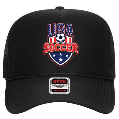 USA Soccer - American Flag Football Player High Crown Mesh Back Trucker Hat