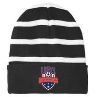 USA Soccer - American Flag Football Player Striped Beanie with Solid Band