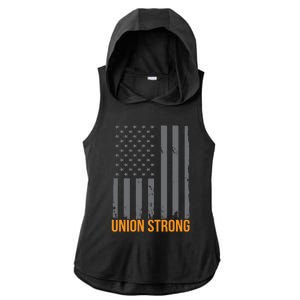 Union Strong American Flag Us Union Worker Usa Unionization Gift Ladies PosiCharge Tri-Blend Wicking Draft Hoodie Tank