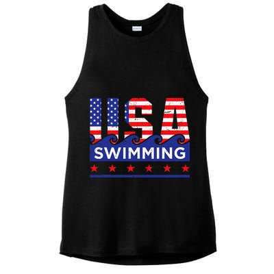 Usa Swimming Artwork For A Swimmer Ladies PosiCharge Tri-Blend Wicking Tank