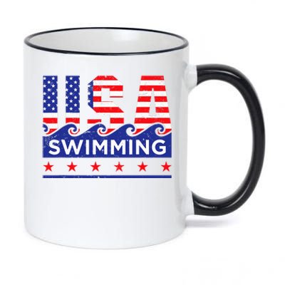 Usa Swimming Artwork For A Swimmer 11oz Black Color Changing Mug