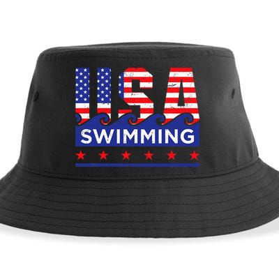 Usa Swimming Artwork For A Swimmer Sustainable Bucket Hat