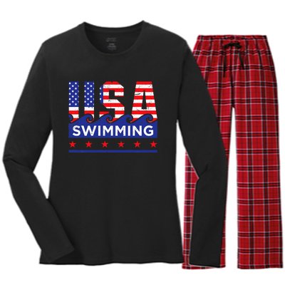 Usa Swimming Artwork For A Swimmer Women's Long Sleeve Flannel Pajama Set 