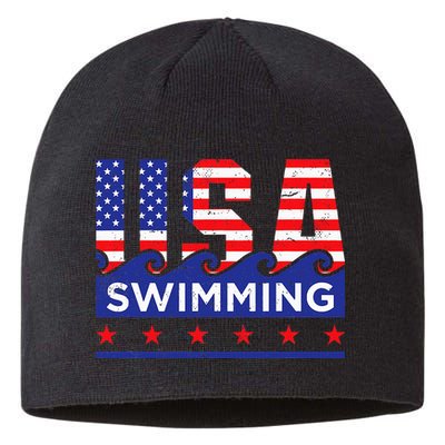 Usa Swimming Artwork For A Swimmer Sustainable Beanie