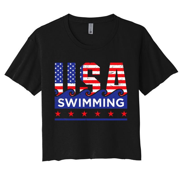Usa Swimming Artwork For A Swimmer Crop Top