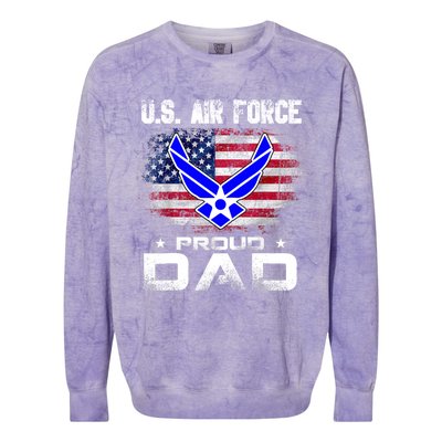 U S Airforce Proud Dad With American Flag Funny Gift Veteran Great Gift Colorblast Crewneck Sweatshirt