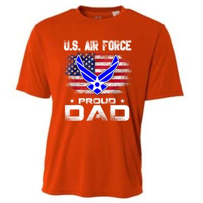 U S Airforce Proud Dad With American Flag Funny Gift Veteran Great Gift Cooling Performance Crew T-Shirt