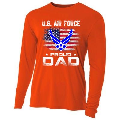 U S Airforce Proud Dad With American Flag Funny Gift Veteran Great Gift Cooling Performance Long Sleeve Crew