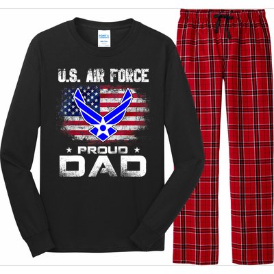 U S Airforce Proud Dad With American Flag Funny Gift Veteran Great Gift Long Sleeve Pajama Set